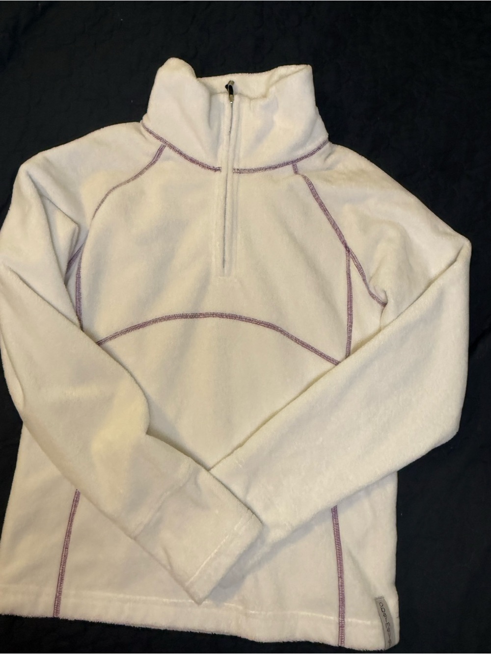 Obermeyer Girl’s White Fleece Pullover with Purple Stitching